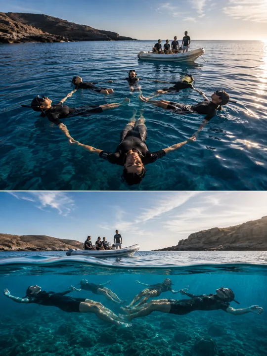 Composición de personas flotando en el agua